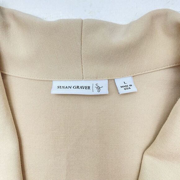 Susan Graver Tailored Stretch Knit Unlined Tan Blazer Pockets Women's Large - Picture 5 of 11